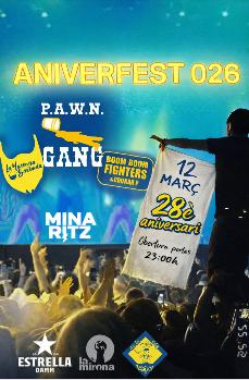 ANIVERFEST 2026 · LA MASOVERA BARBUDA + BOOM BOOM FIGHTERS + P.A.W.N. GANG + DJ MINA RITZ
